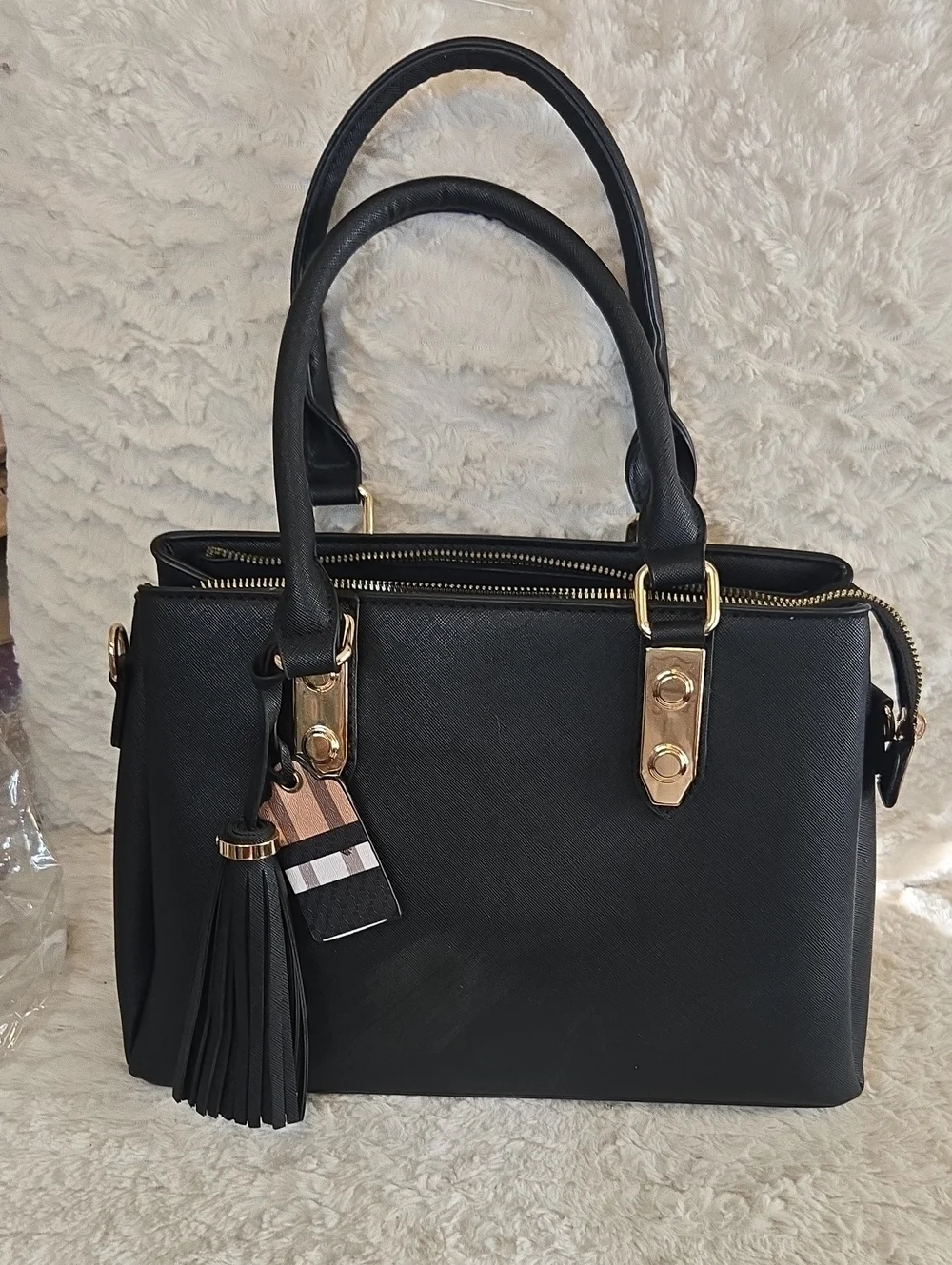 Black  Tote Handbag with Gold Hardware